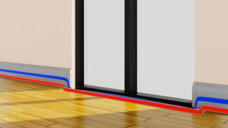 SHL-Wärmtechnik Sockelheizleiste Bodenumlenkung mit Vorlauf und Ruecklauf